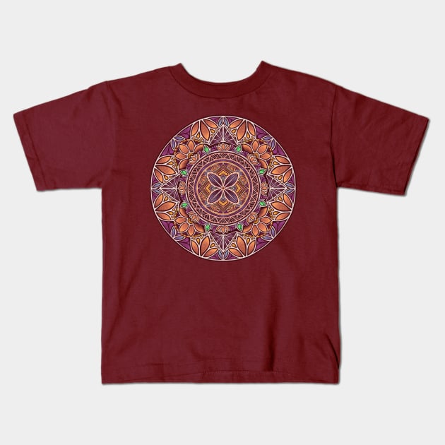 Floral Star Pacific Mandala white on purple Kids T-Shirt by AprilAppleArt